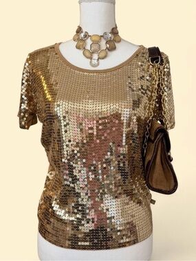 Michael Kors Gold Sequin Top Glam Party Y2K